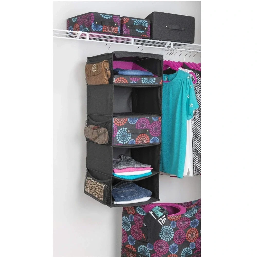 5‎ Shelf Closet Organizer - Black/Hanging Shelves